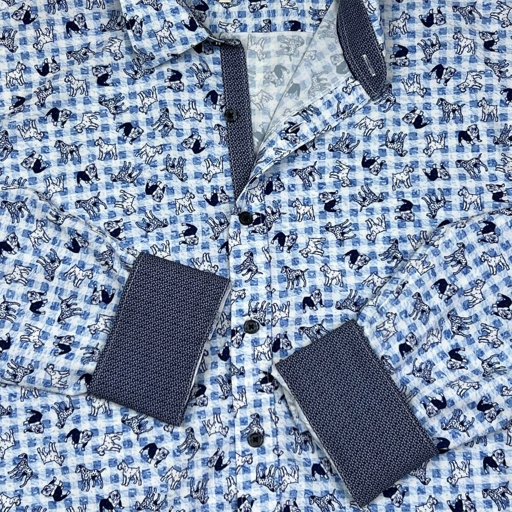 Con.Struct shirt men’s XXL-2XL Slim fit, 4-way stretch, flip cuffs, dog print! - Picture 3 of 7